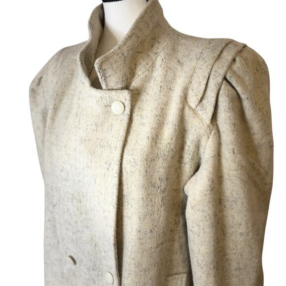 Vintage Mariel Wool Blend Coat 12 Ivory 80s Puff Sleeve Double Breasted USA Made - Picture 10 of 14